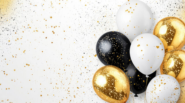 white black and gold postcard party balloons grafic resource, festive background, high definition photo