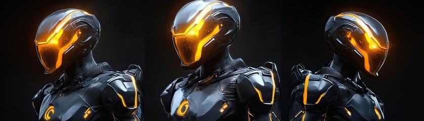 Fototapeta premium Advanced exosuit showcase, with glowing power cores and articulated limbs, 3D illustration