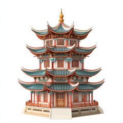 Naklejka premium Traditional Chinese Pagoda with Curved Roofs.
