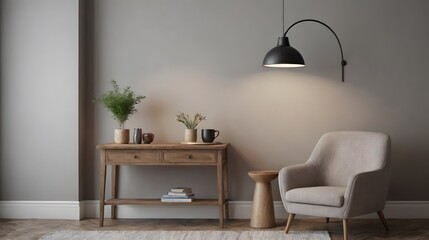 Home mock up design, modern white wall and wooden flooring interior image background