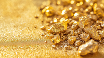 gold nuggets on a gold colored background, detailed high resolution photo
