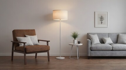 Home mock up design, modern white wall and wooden flooring interior image background