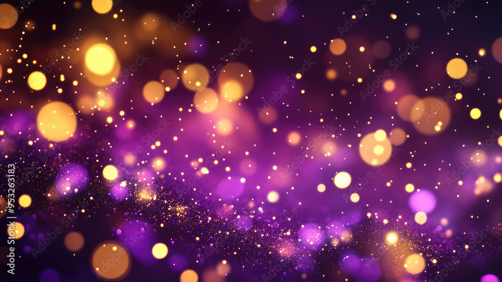 Wall mural a vibrant purple and gold background filled with twinkling lights, perfect for use in designs or as 
