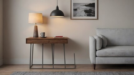 Home mock up design, modern white wall and wooden flooring interior image background