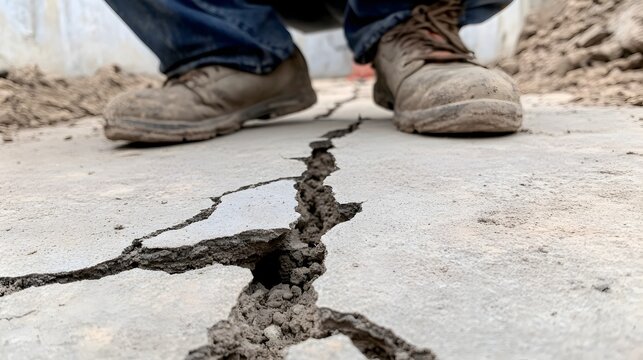 Cracked Concrete Foundation With Visible Gaps and