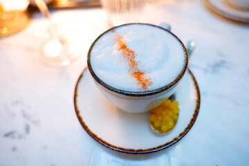 A close-up look of a simple, yet elegant soup
