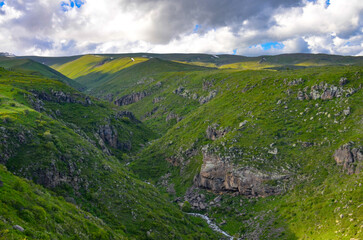 Arkashen river valley and Mount Aragats scenic view from Amberd Fortress (Antarut, Armenia)