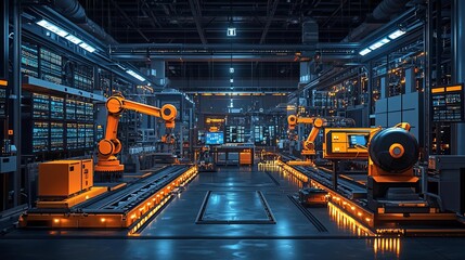 A futuristic logistics center featuring AI-powered coordination, robot integration, and innovative design supported by ongoing research developments