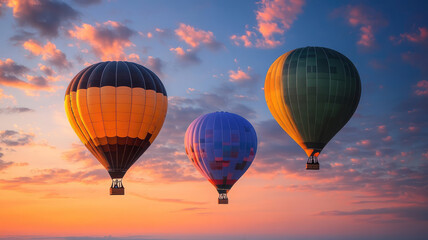 Fototapeta premium hot air balloons against a sunset background img, high quality photo