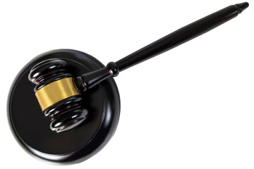 Judge's Hammer in Judgment and Law, Court Hammer on White Background.