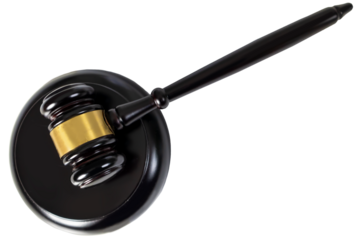 Judge's Hammer in Judgment and Law, Court Hammer on White Background.