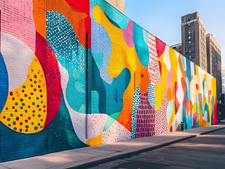 Colorful Abstract Mural on Brick Wall