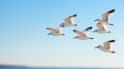 Obraz premium Soaring Symphony: A Flock of Seagulls in Flight 