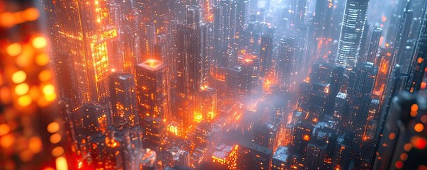 Fototapeta premium Parallel cityscapes overlapping, each with distinct architecture and lighting, multiverse theme, 3D illustration