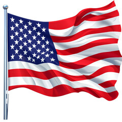 Fototapeta premium The red, PNG, and blue American flag is shown billowing gracefully, representing national pride and identity, american usa flag illustration on transparent background