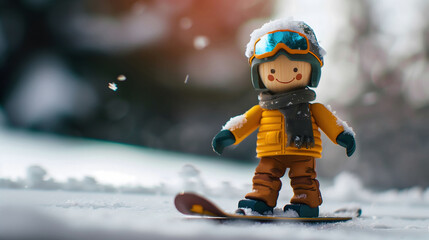 Cute Little Snowboarder Doll Enjoy Snowboarding