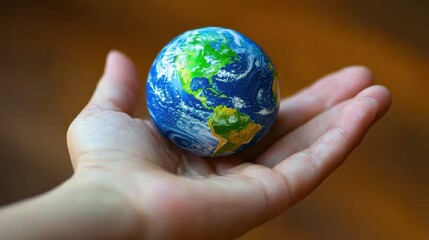 Fototapeta premium A close-up of a hand holding a small globe, symbolizing the importance of global peace and protection 