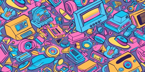 Nostalgic 90s Background Wallpaper. Vintage Technology Theme