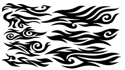 tribal fire symbol design. fire flame vector illustration. Flame decal. Tribal fire vinyl stickers for transportation. Burning element with curves for vehicle. y2k gothic flame stickers.