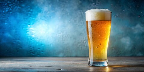 Cold pale beer in a frosty glass with condensation droplets, refreshing and inviting for a summer day