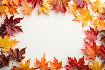 Autumn Maple Leaves Flat Lay White Background created with Generative AI