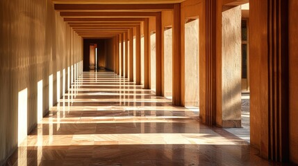 play of light and shadow on the hallway's walls, creating a dramatic effect under the natural sunlight