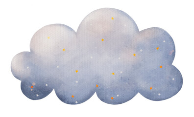 Cloud Sky,Stars isolated,Watercolor clipart blue fluffy cloudy,yellow and white star,Cute cartoon hand paint pastel Crayons or Charcoal,illustration element design for kids,Baby Shower