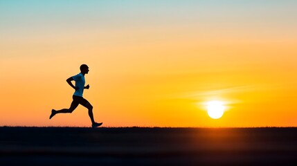 Silhouetted Runner Chasing the Setting Sun in Energetic Outdoor Scene