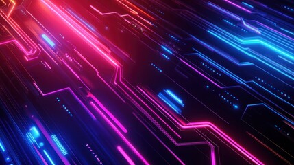 Abstract Neon Lights on a Futuristic Circuit Board