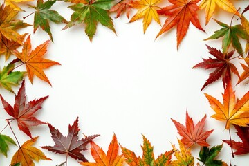 Fototapeta premium Autumn Maple Leaves Flat Lay White Background created with Generative AI