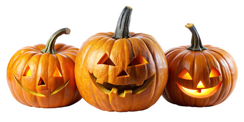 Halloween pumpkins isolated on transparent background.AI GENERATED