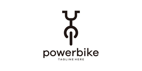 logo design combination of power button and bicycle, electric, sports, environmentally friendly, cycling, logo design template, creative, idea.