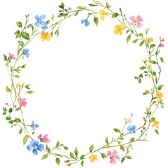 Fototapeta premium A colorful flowery wreath with a white background. The flowers are in various colors and sizes, and they are arranged in a circular pattern. The wreath is a beautiful