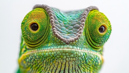 Fototapeta premium Close-up view of a vibrant green lizard basking under soft light in a natural habitat