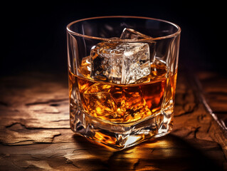 Glass of Whiskey with Ice Cubes