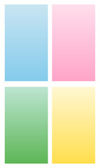 Colorful gradient pastel backgrounds for instagram stories. Beautiful bright vector wallpaper set. Blue, pink, green, yellow