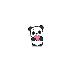 Cute panda holding heart cartoon, vector illustration