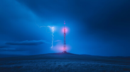Satellite Dish With A lightning storm