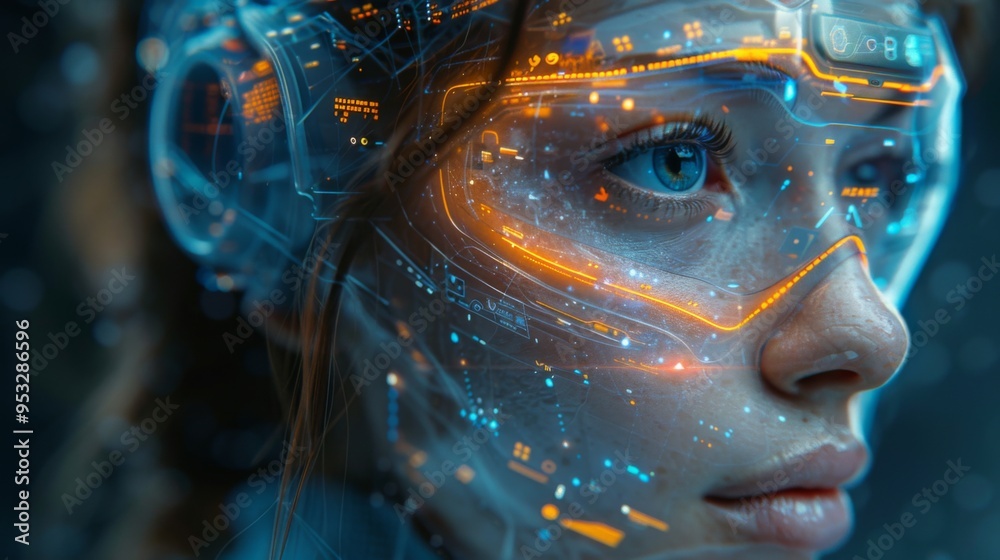 Poster generate a futuristic depiction of vr goggles users interacting with advanced ai animations and spin
