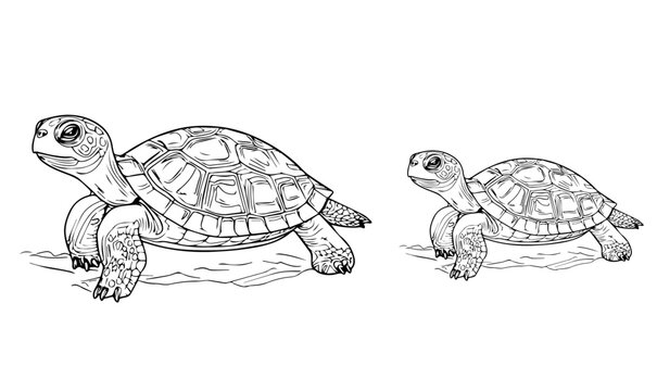 black and white turtles walking on ground clip art preview