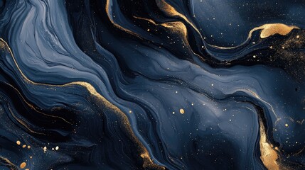 Obraz premium Abstract blue and gold liquid paint background with marble effect.