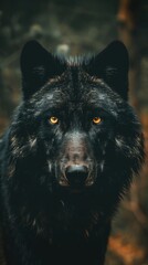 Fototapeta premium Majestic Black Wolf. Nature-inspired theme concept