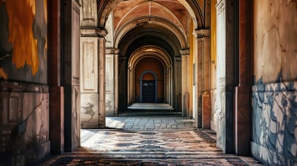 Fototapeta premium abstract perspective of the hallway, focusing on the patterns and textures of the arched doorway