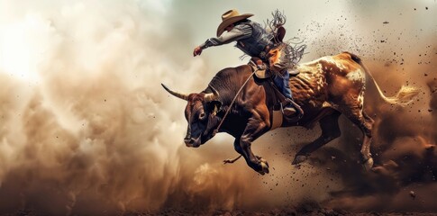 Exciting Bull Riding Adventure. Extreme Sports Concept