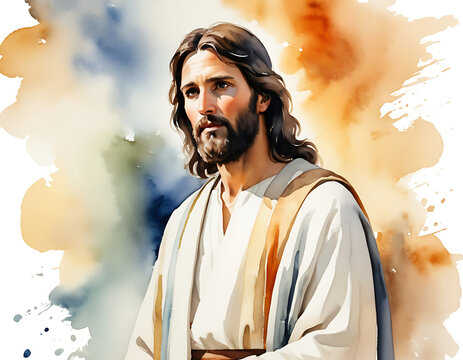 Abstract Watercolor Painting of Matthew, Disciples of Jesus Christ. Watercolour painting and Bliblical Illustration.
