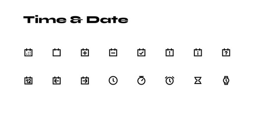 Kamao Icon &ndash; Brutalist icon set style_Time and date