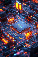 Obraz premium Futuristic CPU, 3D illustration of an advanced CPU showcasing innovative design and cutting-edge technology for digital computing applications