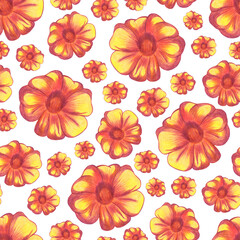 Marigold Flower Seamless Pattern. Floral Digital Paper.