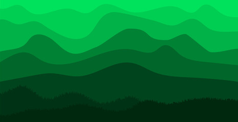 Adventure Background With Silhouette Mountain And Tree. Wild Forest. Wallpaper. Vector Illustration. Landscape Banner