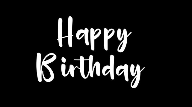 Happy birthday animation White text on black background, Happy Birthday with ink drop. Ideal for birthday cards, invitations, social media posts, and festive graphic designs.